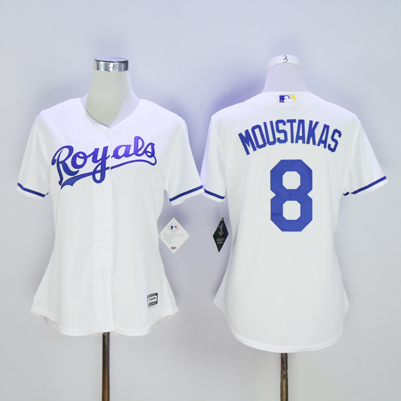 Women Kansas City Royals 8 Moustakas White MLB Jerseys